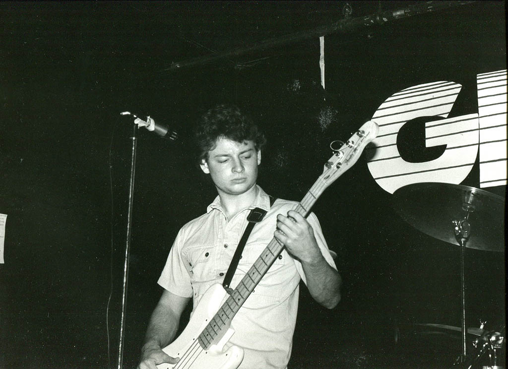 Bassist Dan Knight during a 1985 Fashion Jungle performance at Geno's, Brown Street, Portland. Jeff Stanton photo.