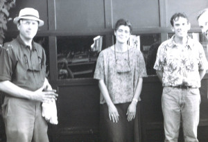 The end of a long hot afternoon: the Howling Turbines back at the rehearsal hall after a 90 F gig at the Free Street Taverna in August 1999. From left: Doug Hubley, Gretchen Schaefer, Ken Reynolds, Alden Bodwell. Photo by Jeff Stanton.