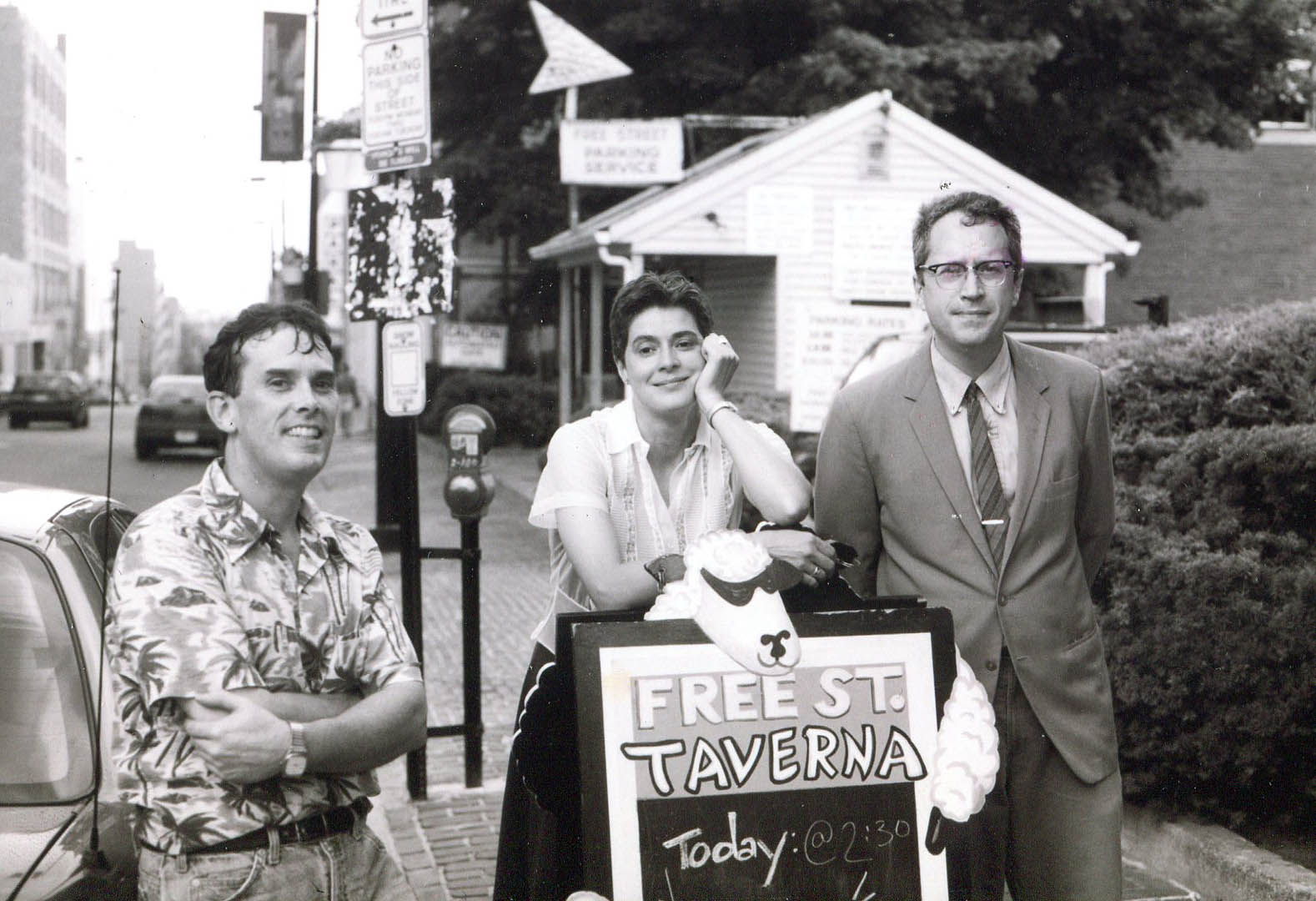 The Howling Turbines on a blistering hot day at the Free Street Taverna, Aug. 1, 1999: from left, drummer Ken Reynolds, bassist Gretchen Schaefer and me -- guitarist and singer Doug Hubley. Photo by Jeff Stanton.
