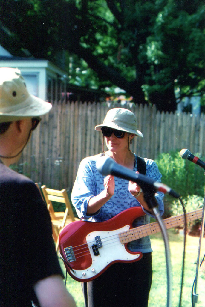 Howling Turbines bassist Gretchen Schaefer, shown circa 2001 in Rikki and Bob Gallagher's backyard in Westbrook during one of the four Gallagher parties we played. Photo by Jeff Stanton.