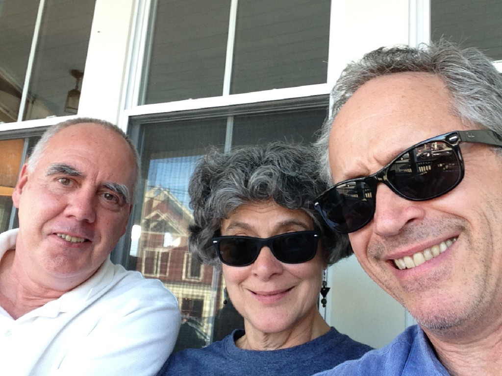 Jeff Stanton, Gretchen Schaefer and Doug Hubley living the dream on the veranda at the Cornish Inn, 2014. Photo by iPhone. 